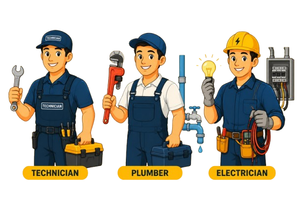 Verified technicians, plumbers and electricians